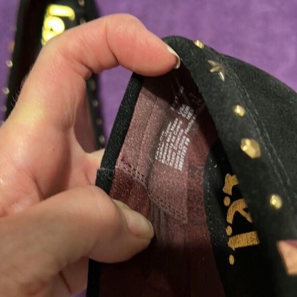 NWOT LEI size 9 black suede slip on flats with studs stars and tassel trim - Picture 7 of 12